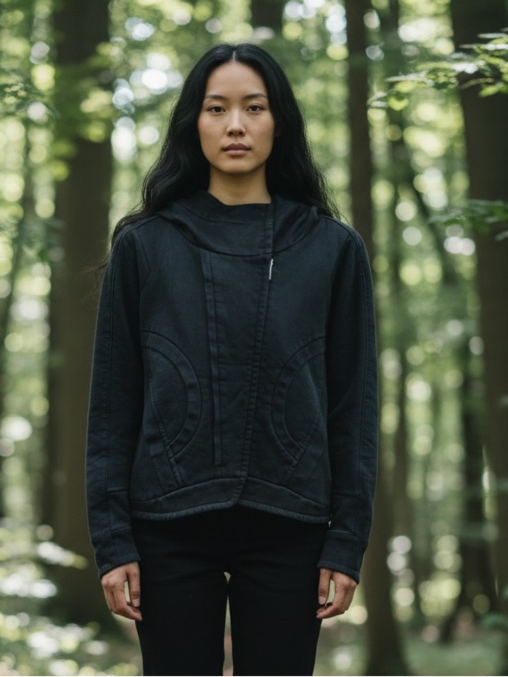 LESS Black Womens Hooded Zip Up Sporty Jacket Winter Coat Size Medium Minimalist
